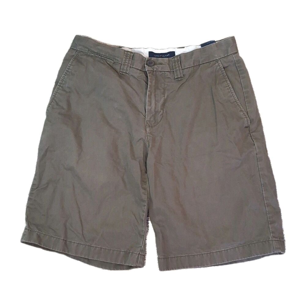 Tommy Hilfiger Mens 30 Chino Shorts Olive Green Flat Front Preppy Cotton 9 Inse